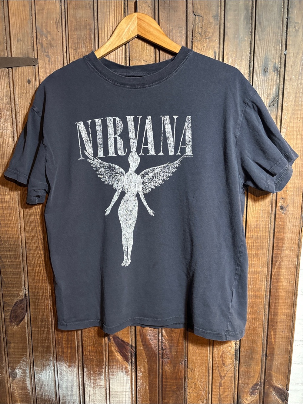 NIRVANA Black Tee with White Angel Graphic - Men's Short Sleeve
